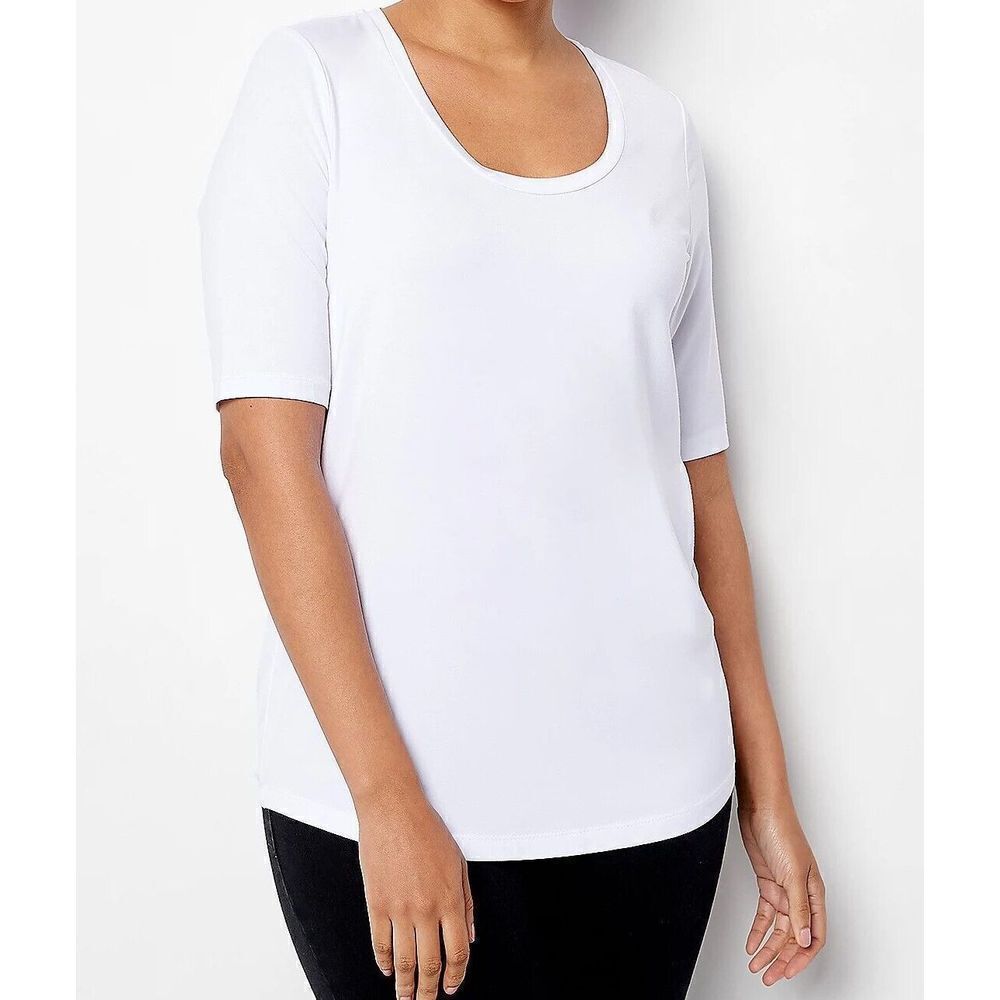 C-159 Susan Graver Weekend Regular Cool Touch Knit Tunic WHITE sz S
